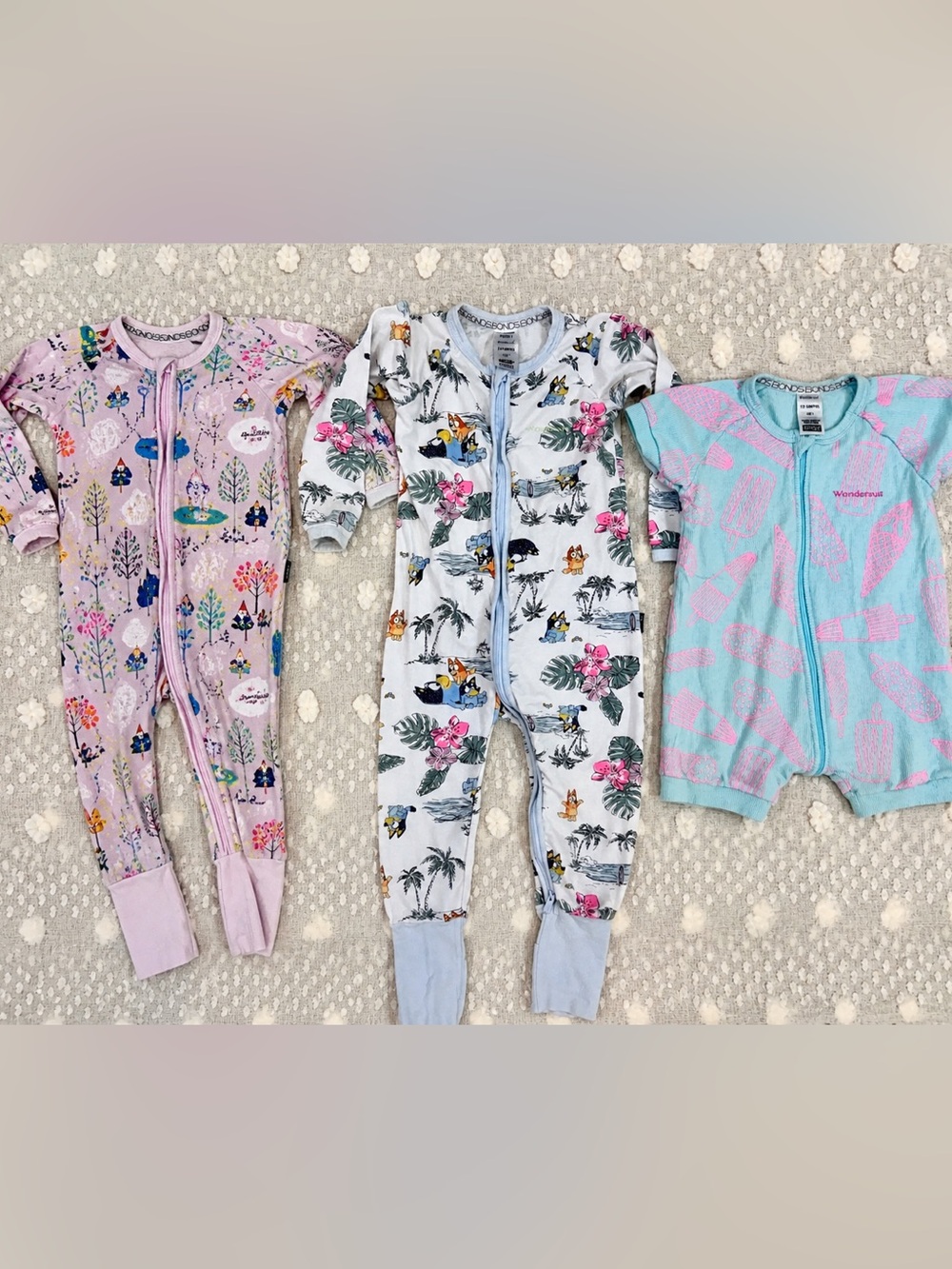Bonds Wondersuit Bluey Bundle Tropical Zip Rompers Grow With Me 3pc 1-2T C83